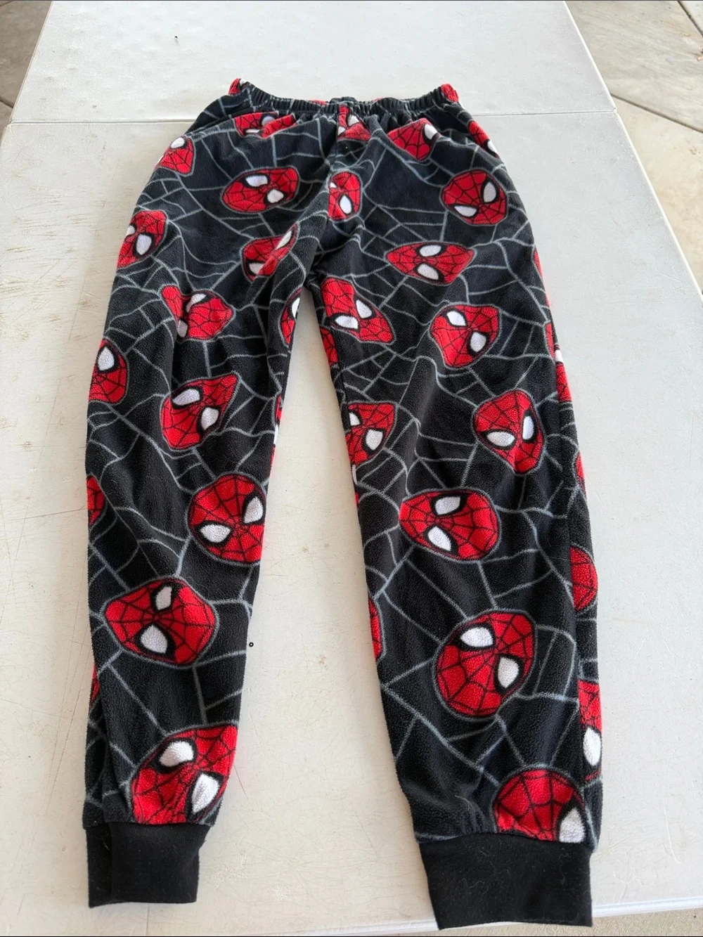 Marvel Spiderman Kids Red & Black Spider Face Fleece Pajama Pants - Picture 1 of 4